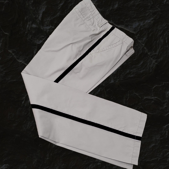 GAP Casual Tan Pant Tuxedo Style Women's 8 Black Piping Straight Leg 32x32 - Picture 10 of 10